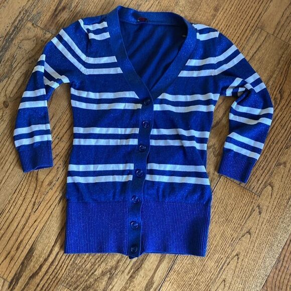 Bebe V-Neck Striped Three Quarter Button Up Three Quarter Sleeve Sweater S - Picture 6 of 10